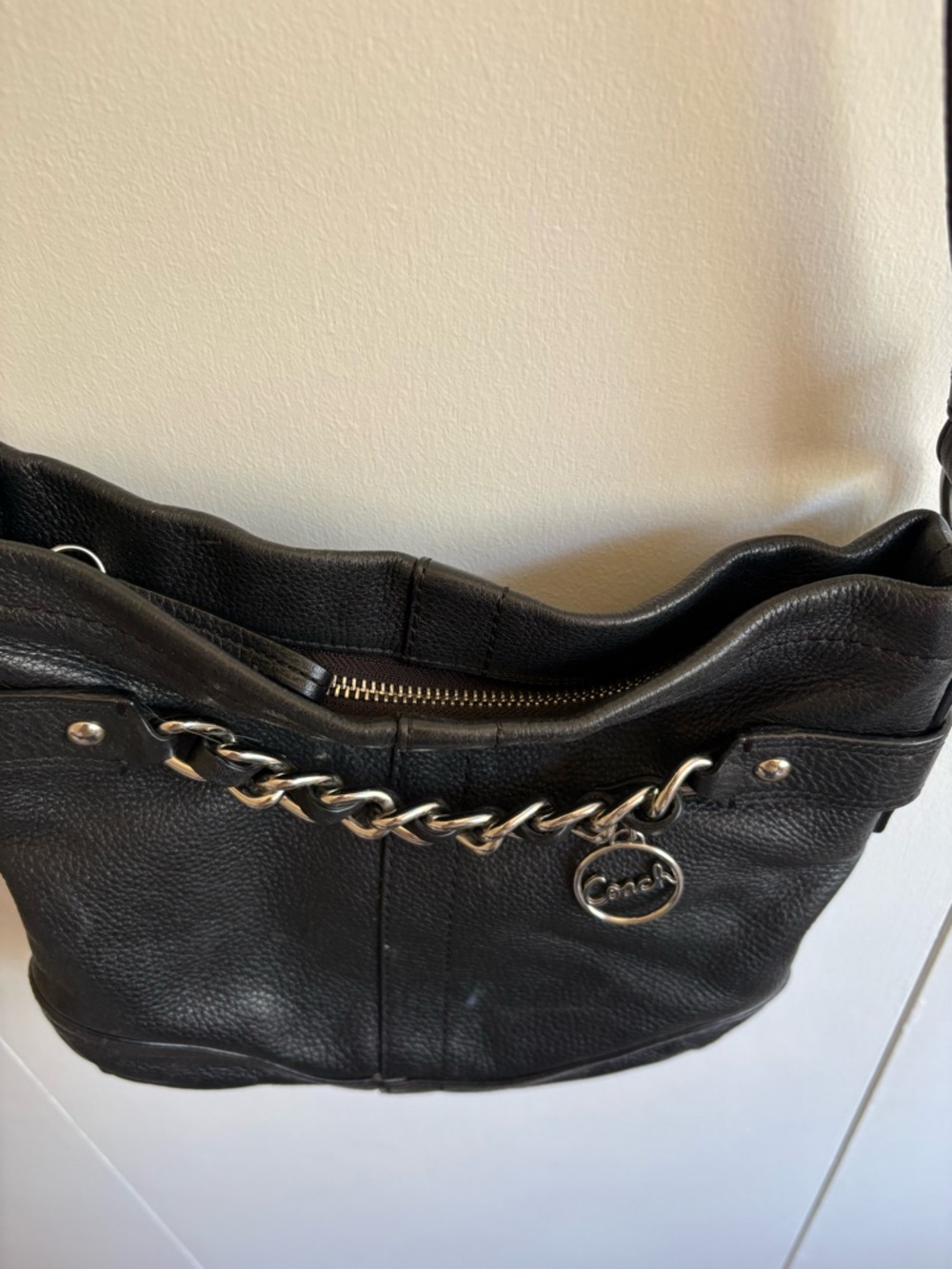 Coach Black Pebbled Leather Shoulder Bag with Silver Chain - Picture 6 of 7